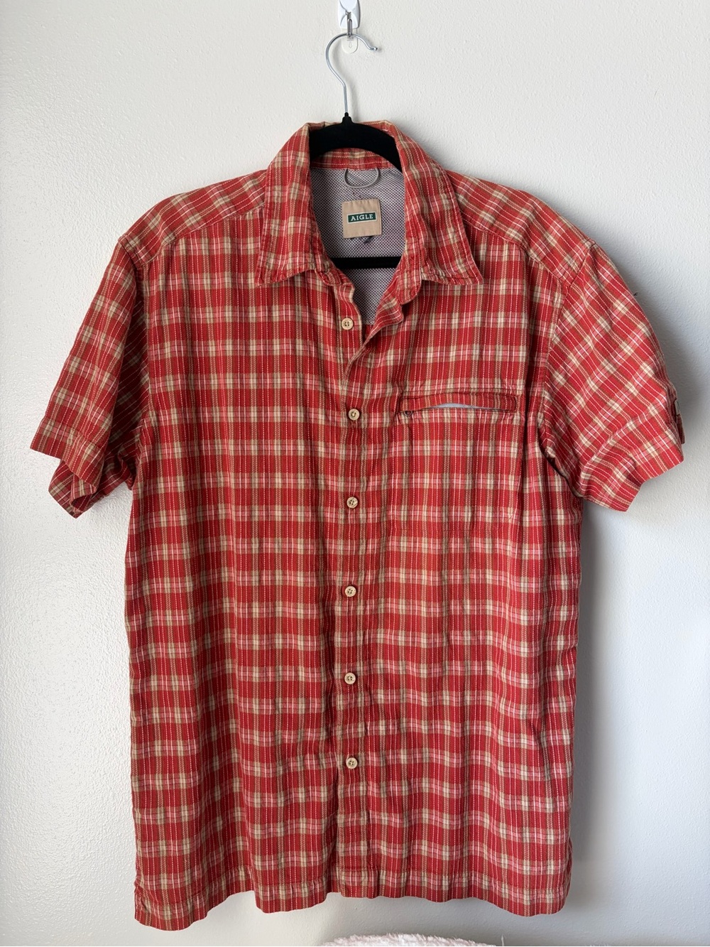 Vintage Aigle Red Plaid Short-Sleeve Button-Down Shirt